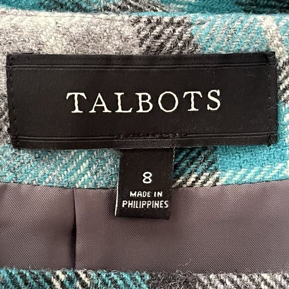 Talbots Skirt Women's Size 8 Straight Wool Blend Plaid Blue Gray Preppy Career - Picture 5 of 7